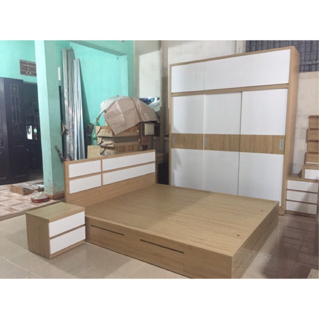 Bộ giường tủ táp phòng cưới gỗ công nghiệp mdf