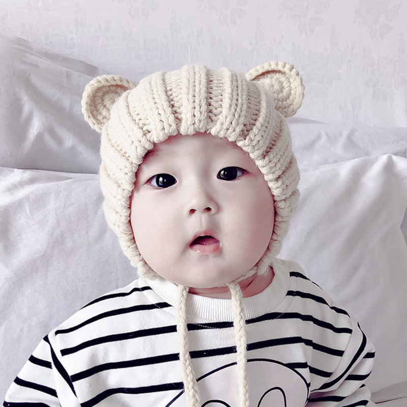 Mũ Beanie Trùm Tai Giữ Ấm Màu Trơn Dễ Thương Cho Bé