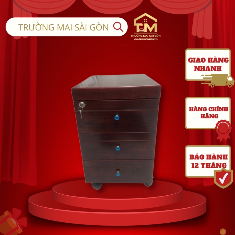 hộc tủ mini đựng đồ văn phòng di động Chất gỗ Mdf chống ẩm 3 kéo có khoá an toàn hiện đại Trường Mai