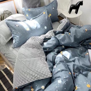 Bộ chăn ga gối vũ trụ xám Cotton Poly nhập khẩu
