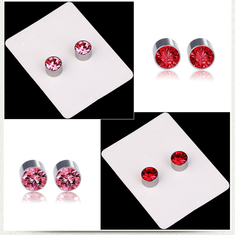 1Pair Fashion Unisex Stainless Steel Round Magnetic Non-Piercing Clip On Stud Earrings Colour Crystal Ear Stud Hot Sale