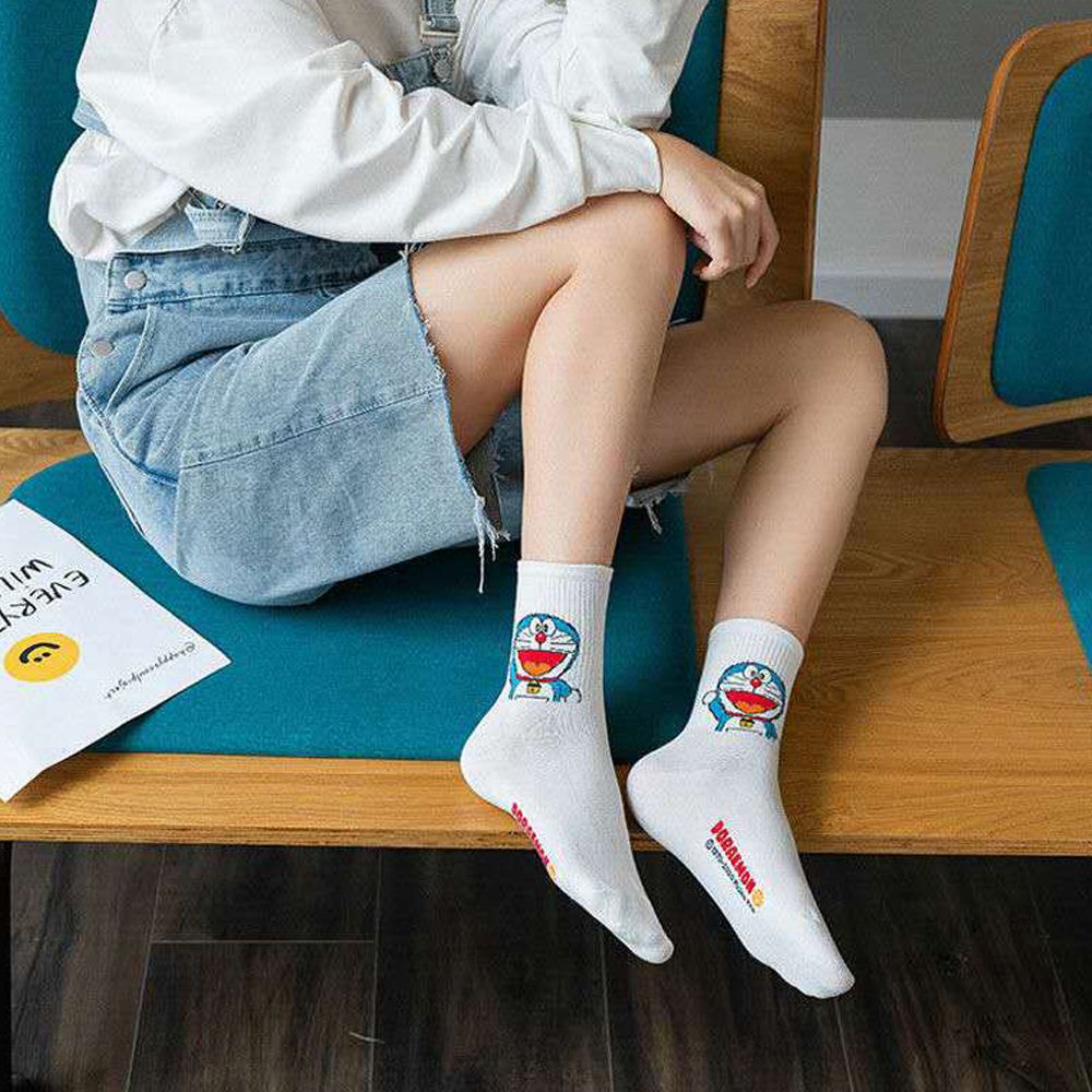 Vớ Cổ Ngắn In Hình Mèo Doraemon Và Chữ Vui Nhộn Phong Cách Harajuku Hàn Quốc Dễ Thương Cho Nữ