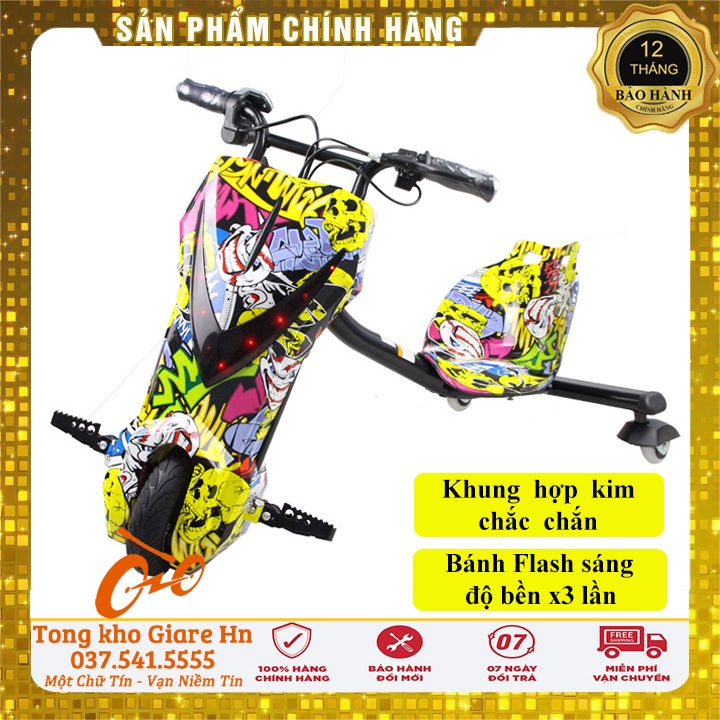 Xe drift 3 bánh xoay 360* khung xe chắc chắn tải trọng lên tới 100kg, Có bluetooth - nhạc, thay đổi tốc độ Bản mới 2021