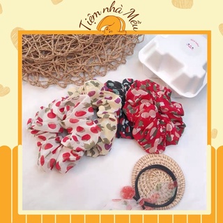Scrunchies anh đào, dây buộc tóc vải anh đào