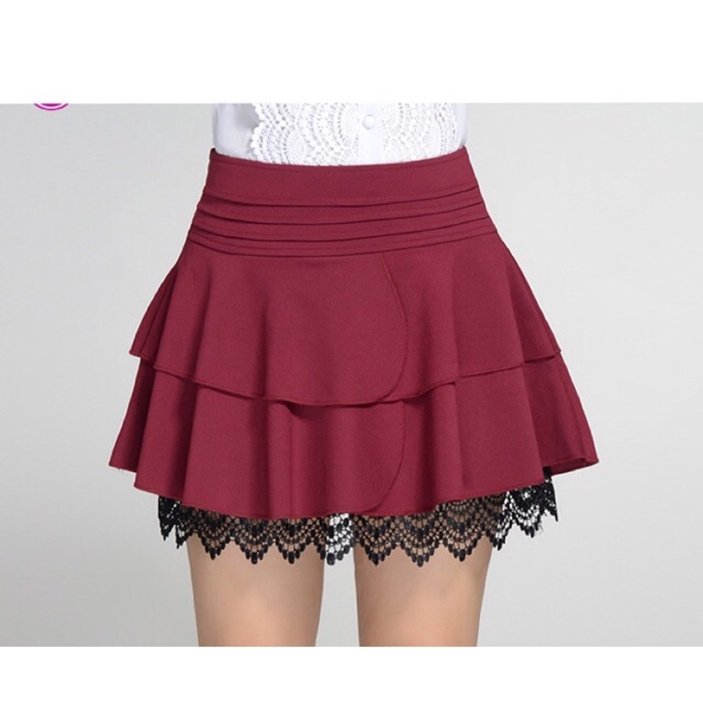 Chân váy big size xoè form ngắn màu đỏ đô lai phối ren size đại 4XL