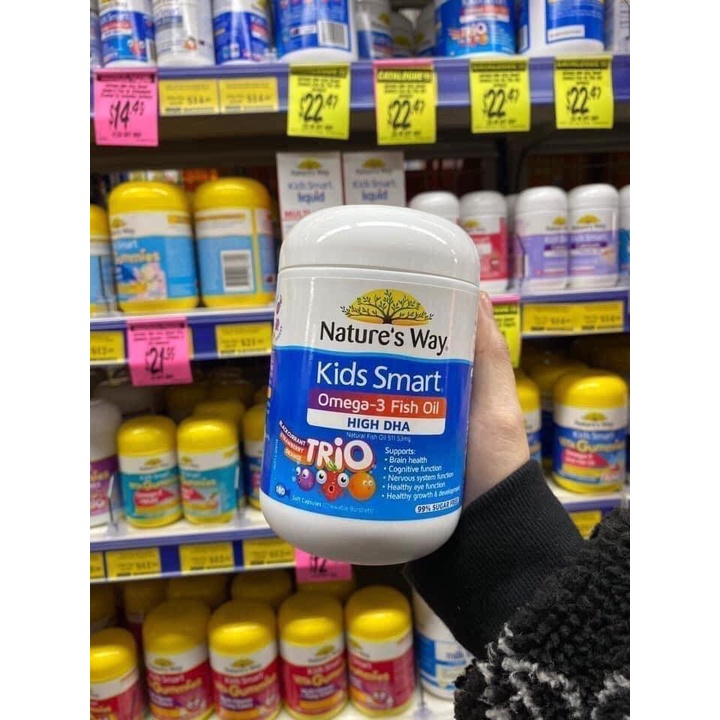 Viên kẹo Nature’s Way Kids Smart Omega-3 Fish oil TriO, Úc  bổ sung DHA cho trẻ từ 6 tháng tuổi