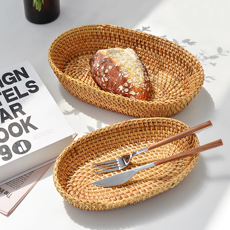 Khay mây tre đan Việt Nam BAMBOOO ECO đựng đồ ăn nhẹ, trái cây khô, đồ ăn vặt để bàn ăn, phòng khách, phòng ngủ