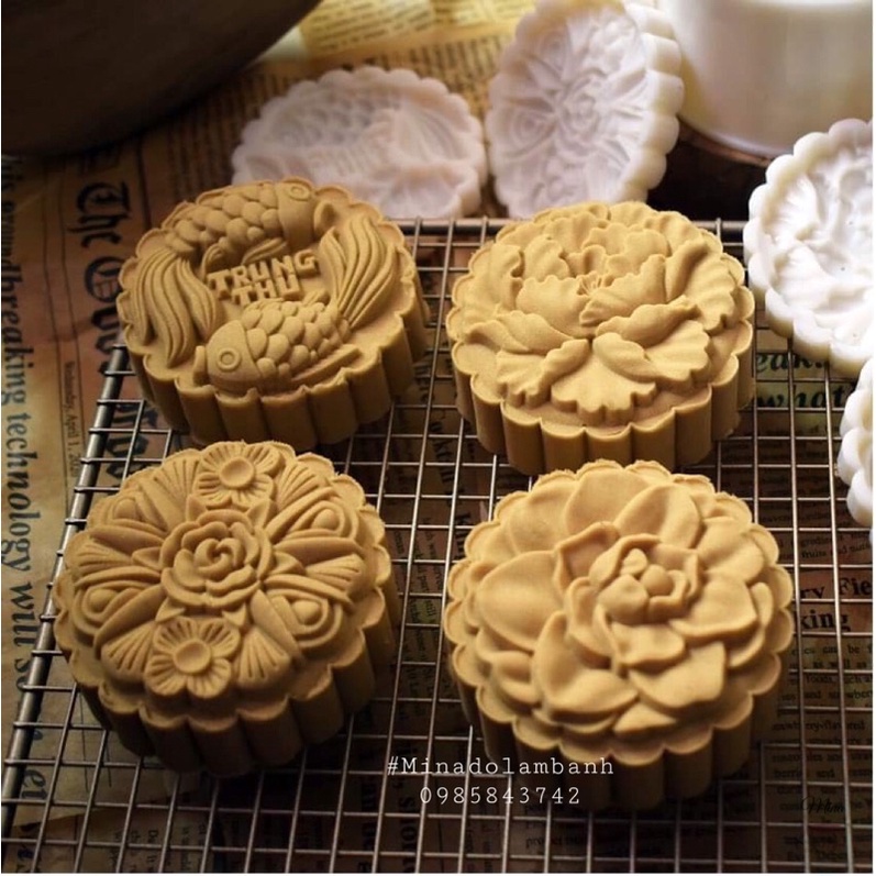 Khuôn làm bánh Trung Thu Cá và Hoa 150g