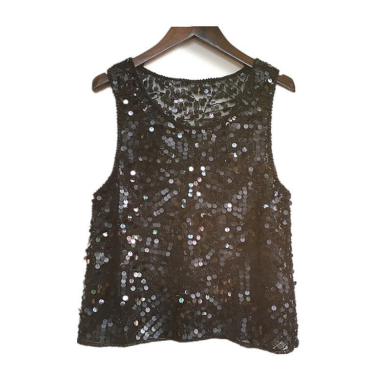 Áo Lưới Không Tay Đính Hạt Sequin Phong Cách Vintage Dành Cho Nữ