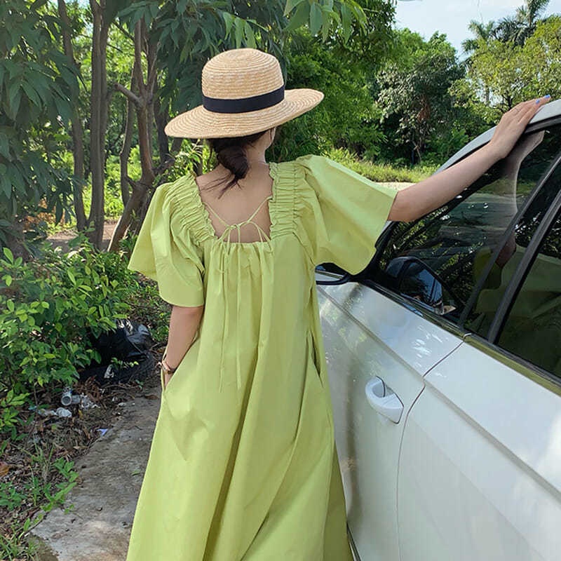 Đầm Tay Ngắn Cổ Vuông Thiết Kế Mới Xinh Xắn Thời Trang Dành Cho Nữ