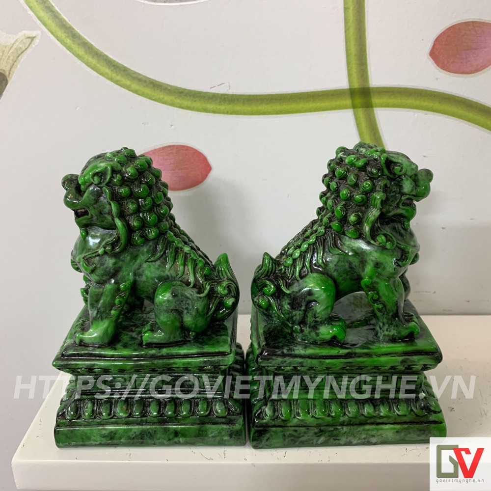 Cặp 2 tượng kỳ lân trang trí phong thủy - Cao 12cm - Màu xanh lục bích