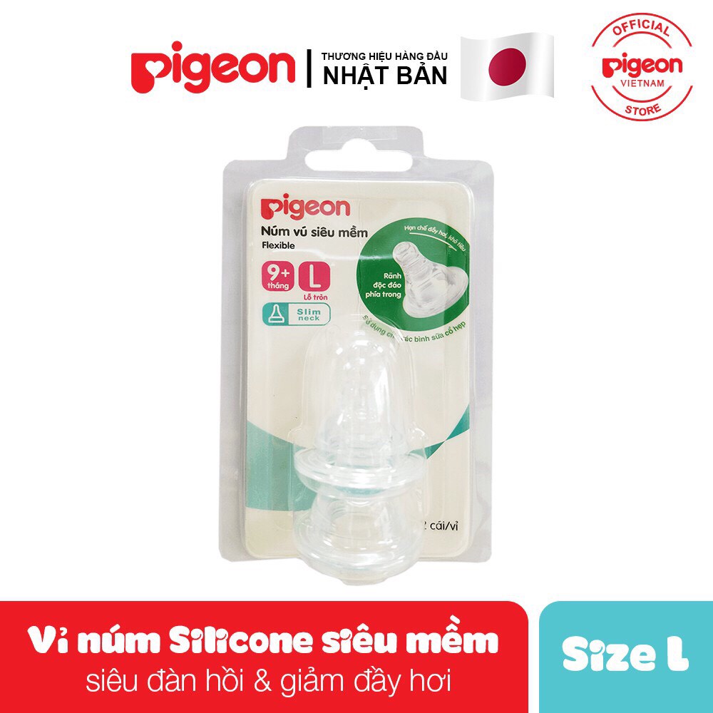 Núm vú PIGEON, Núm vú cổ hẹp silicone siêu mềm vĩ 2 cái size S,M,L,Y, LL