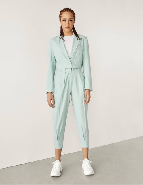 Bill Đức - Áo blazer Bershka sale auth new tag cao cấp chính hãng crop top lửng ngắn có lót 2 lớp độn vai xanh mint bsk