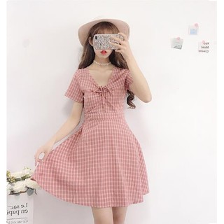 Đầm xòe cổ v - có buộc nơ lưng