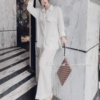 Set đũi sơ mi quần suông trắng