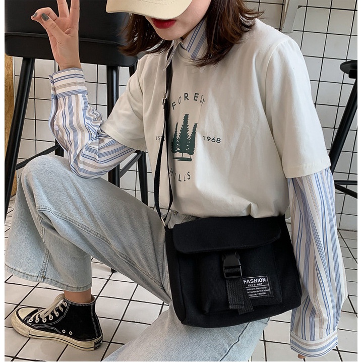 Túi đeo chéo 1 Belt mini Nam Nữ unisex FASHION vải canvas mềm, đẹp giá rẻ - Túi thời trang cá tính, trẻ trung