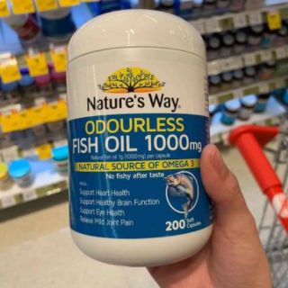 Dầu cá Nature’s Way Odourless Fish Oil 1000mg 200 viên Úc
không mùi.