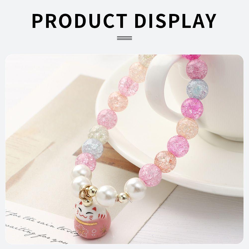 Vòng Tay Chuỗi Hạt Gốm Mặt Hình Mèo May Mắn Phong Cách Nhật Bản Kính
