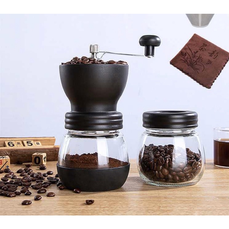 Máy xay cà phê cao cấp mini cầm tay siêu tiện lợi mang đi du lịch, cắm trại - tặng 1 hũ bình thủy tinh đựng tiện lợi