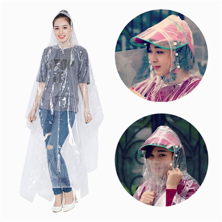 Áo Mưa Trong Suốt Loại To 1 và 2 Đầu Có Kính Chắn Nước Che Mặt, Có Túi Chùm Gương Chiếu Hậu Cao Cấp