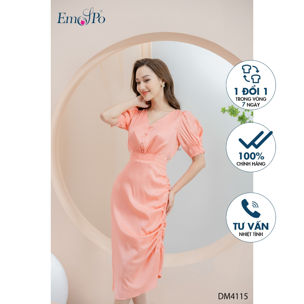 Đầm ôm cổ tim Emspo Milestone, rúm ly lệch chân váy DM4115