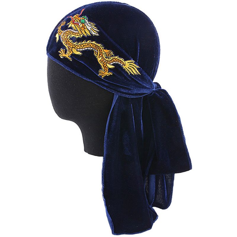 Mũ Turban Nhung Thêu Hình Rồng Phong Cách Trung Hoa