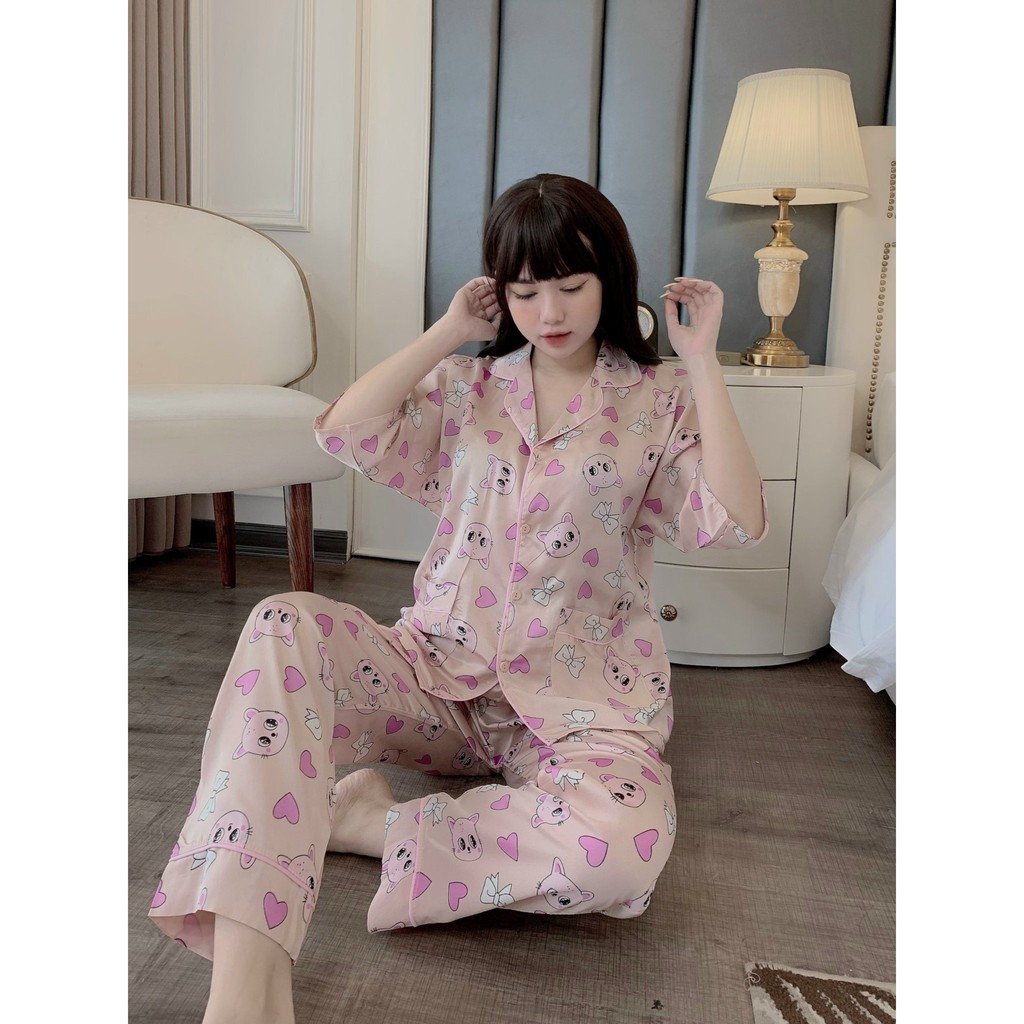 Đồ Bộ Pijama 🌸HÀNG ĐẸP CHUẨN🌸 Bộ Lụa Pijama Cộc-Dài Cánh Dơi Tay Lỡ