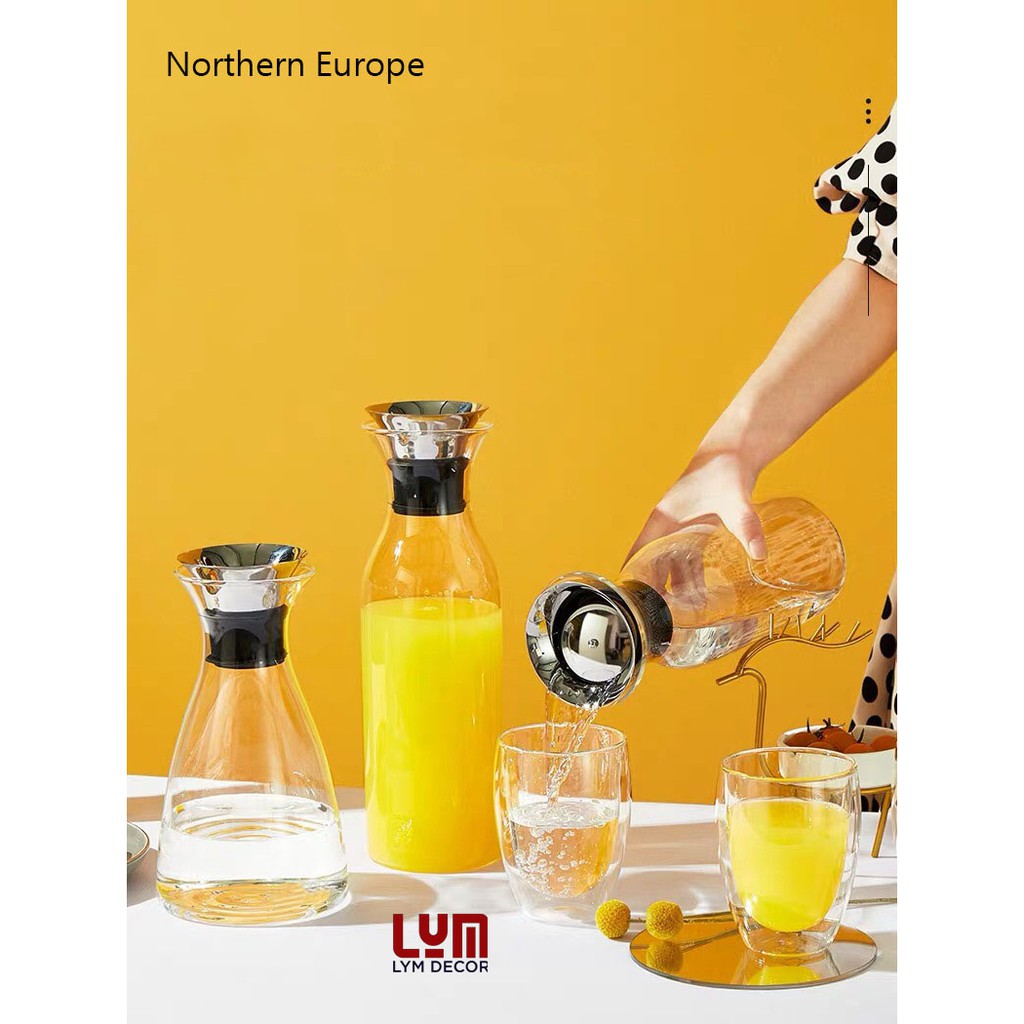 (SẴN) Bình detox dáng trụ, bình rót rượu vang decanter - thủy tinh chịu nhiệt cao cấp Borosilicate k chì