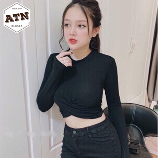 Áo xoắn eo tay dài kèm hình thật