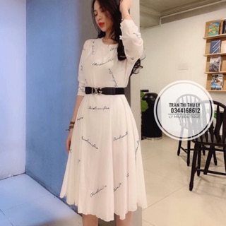 Đầm xoè chữ tay dài tiểu thư hàng Quảng Châu