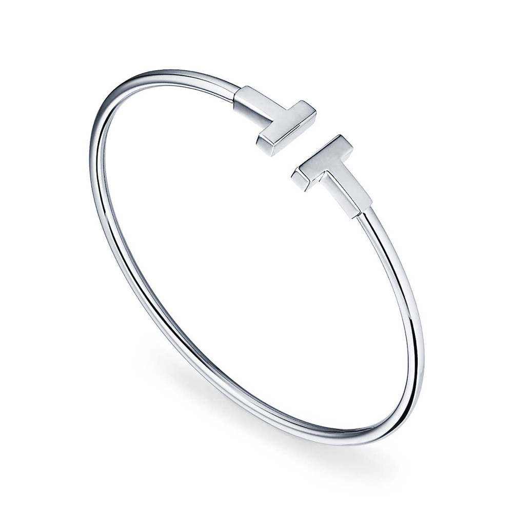 Vòng đeo tay dạng mở đính đá zircon hình chữ T đơn giản thanh lịch có thể điều chỉnh dành cho nữ