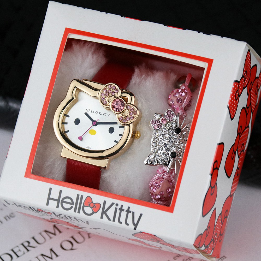 Đồng hồ Hello Kitty kèm dây đeo cho bé gái PINK038 Pink Xinh Decor hồng đỏ