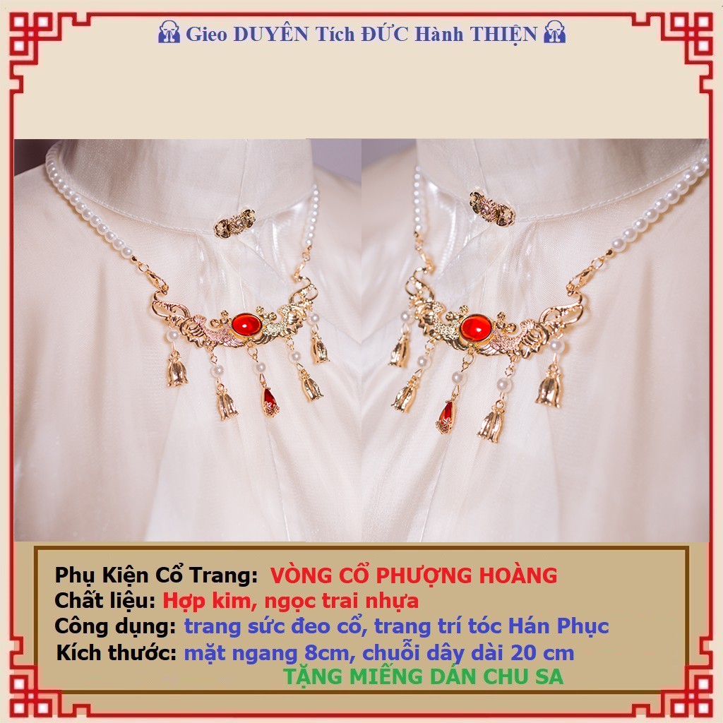 Phụ kiện cổ trang, vòng cổ Phượng Hoàng, ngọc màu Đỏ - PHONG THỦY LIÊN HOA