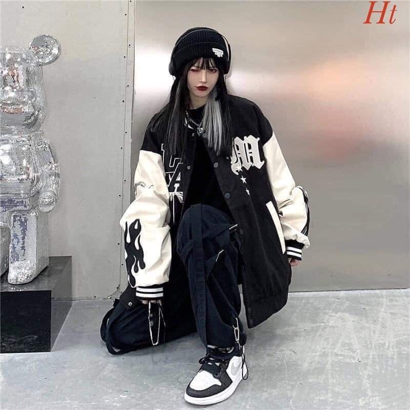 Áo khoác bomber cây dừa tay trắng HT12