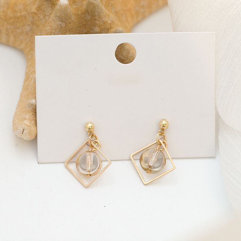 Khuyên tai bạc Khuyên tai mạ bạc S925 - Bông tai nữ mạ bạc S925 hình khối gắn đá phong cách Hàn Quốc