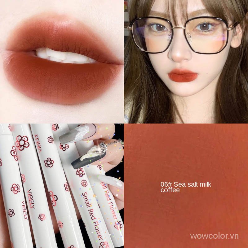 [Hàng mới về] Son môi dạng kem Vibely dưỡng ẩm lâu trôi thiết kế vỏ son họa tiết hoa đỏ đáng yêu