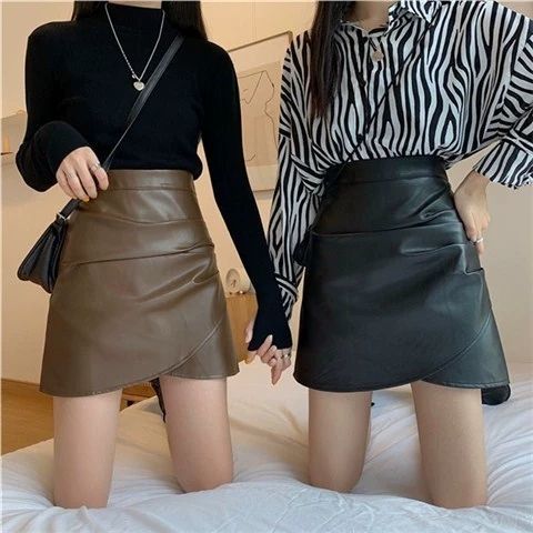 Chân váy da PU dáng chữ A xếp ly thời trang Hàn Quốc D130 dành cho nữ | BigBuy360 - bigbuy360.vn