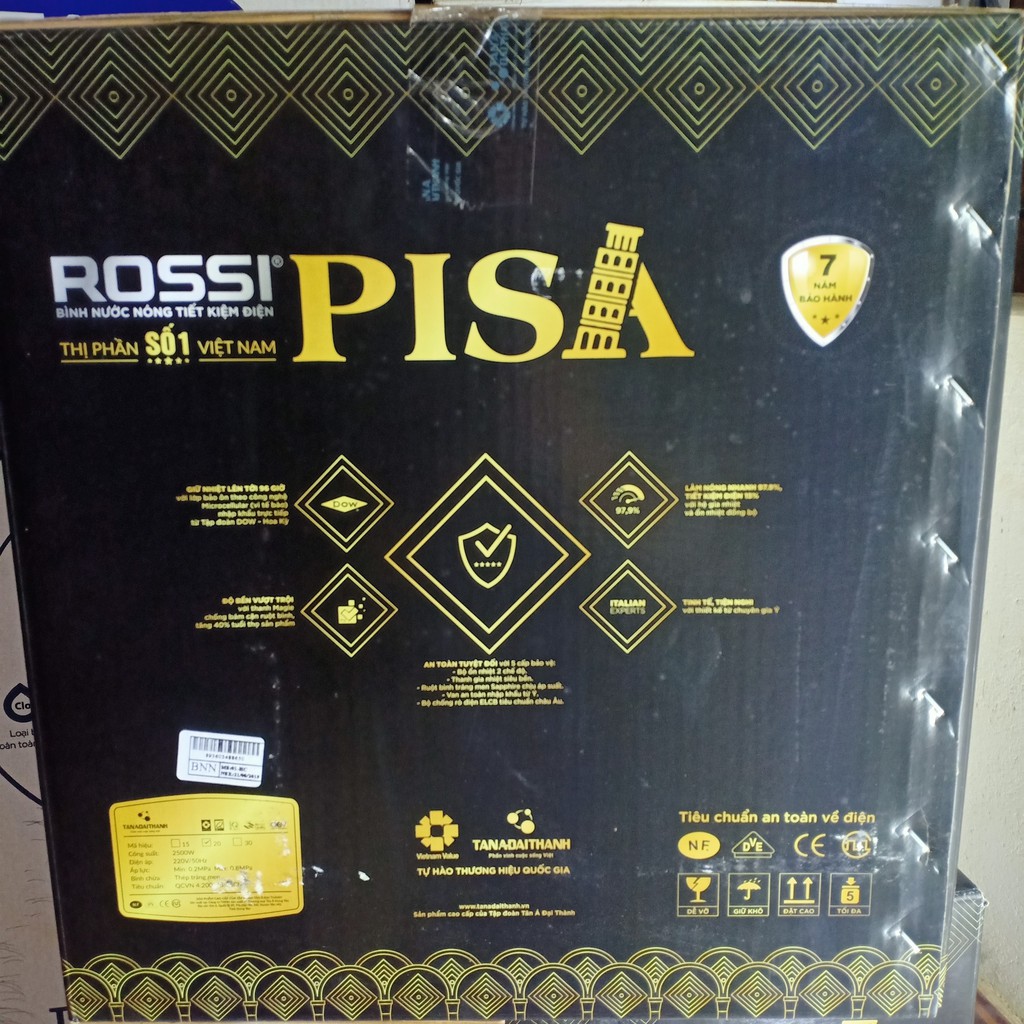 Bình nóng lạnh gián tiếp Rossi Pisa 15 LÍT NGANG, chính hãng, bảo hành 7 năm toàn quốc, tân á đại thành