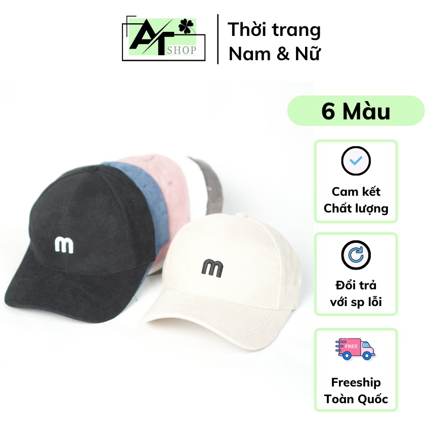 Mũ lưỡi trai 🔺 GIÁ TỐT NHẤT 🔺 Nón kết nhung thêu chữ M phong cách Ulzzang form unisex nam nữ N11