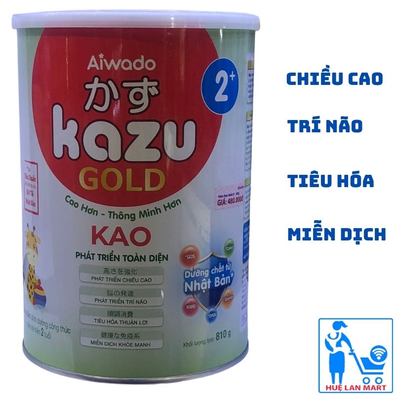 Sữa bột Aiwado Kazu gold kao cao hơn thông minh hơn số 0+/1+/2+ hộp 810g
