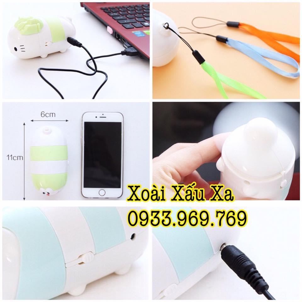 Quạt sạc usb cầm tay hoạt hình Hello Kitty, Đoraemon ( 1 cái) kèm dây đeo tay tiện lợi