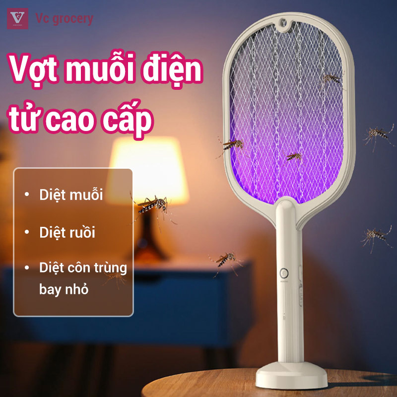 [Voucher]Vợt muỗi tự động kiêm đèn bắt muỗi 2 in 1 tự động sạc tích điện, vợt bắt muỗi thông minh cao cấp để bàn