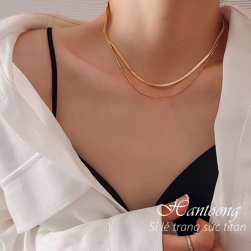 Vòng cổ titan nữ không gỉ thiết kế 2 lớp thời trang phong cách quyến rũ thanh lịch mẫu mới