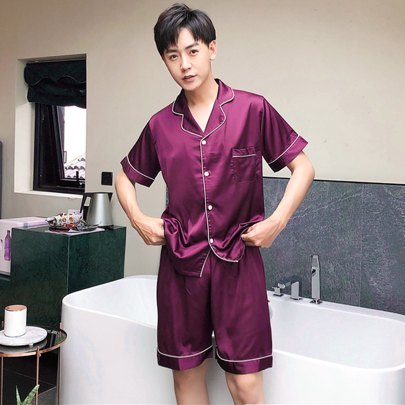 Bộ Đồ Ngủ Bằng Lụa Satin Ngắn Tay Thời Trang Cho Nam
