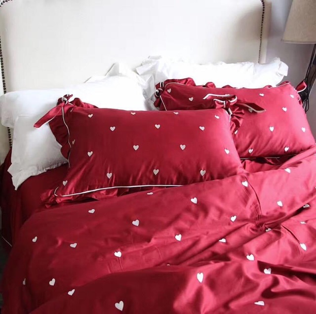 173118 Bộ chăn ga gối ga cưới 4CT chất cotton lụa thêu hàng nhập 150-180x200cm