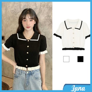 Áo kiểu dáng croptop phối cúc chun eo nữ tính, Áo cardigan len tăm mỏng nhẹ phong cách Ulzzang C23 - Lana