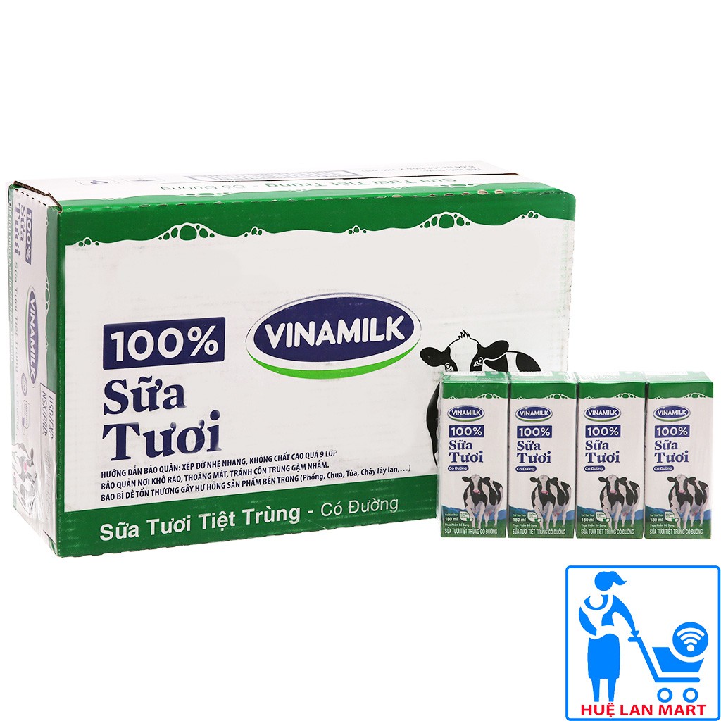 [CHÍNH HÃNG] Sữa Tươi Tiệt Trùng Vinamilk 100% Có Đường Thùng 48 Hộp x 180ml