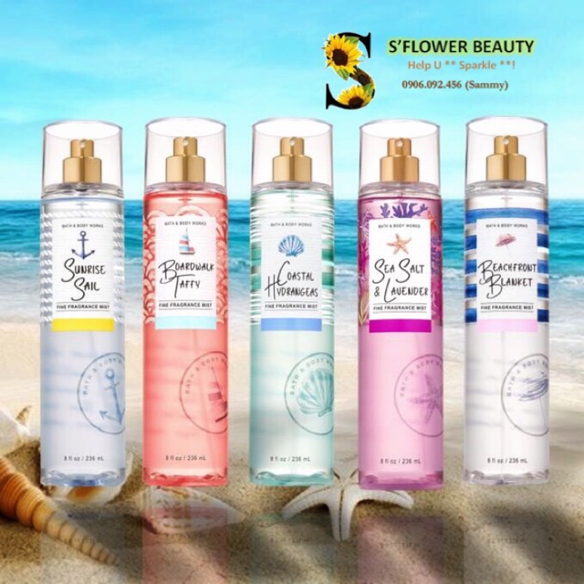 Xịt Thơm Toàn Thân Bath &amp; Body Works - Sunrise Sail | Sea Salt Lavender | Beachfront Blanket | Taffy | Hydrangeas