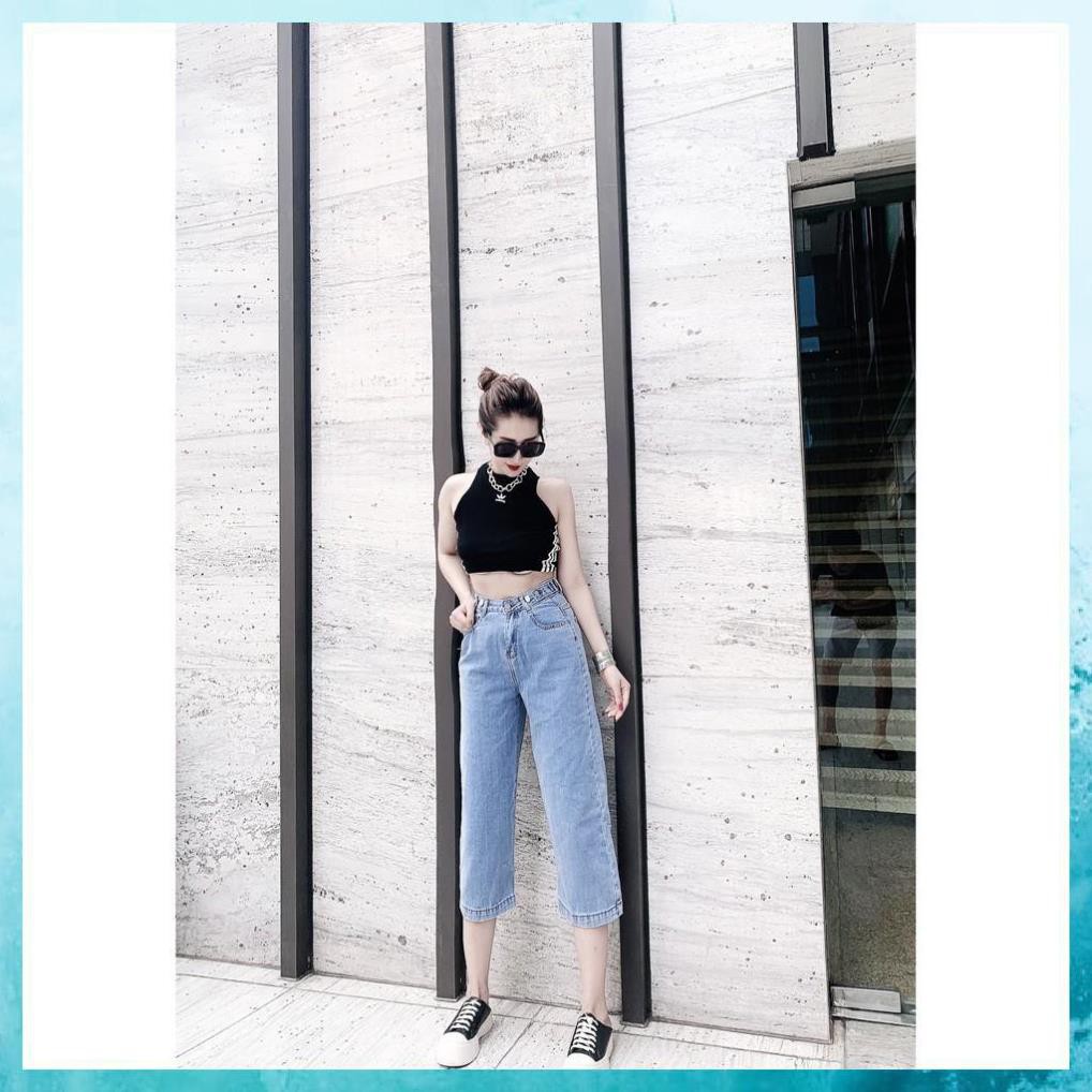 [TH Jeans] Quần bò lỡ trơn dáng suông, quần jeans lửng lưng cao túi chéo. Mã L3145