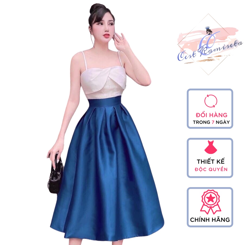 váy tapta hai dây phối màu Cest Kamiseta thiết kế tiểu thư hàn quốc sang chảnh